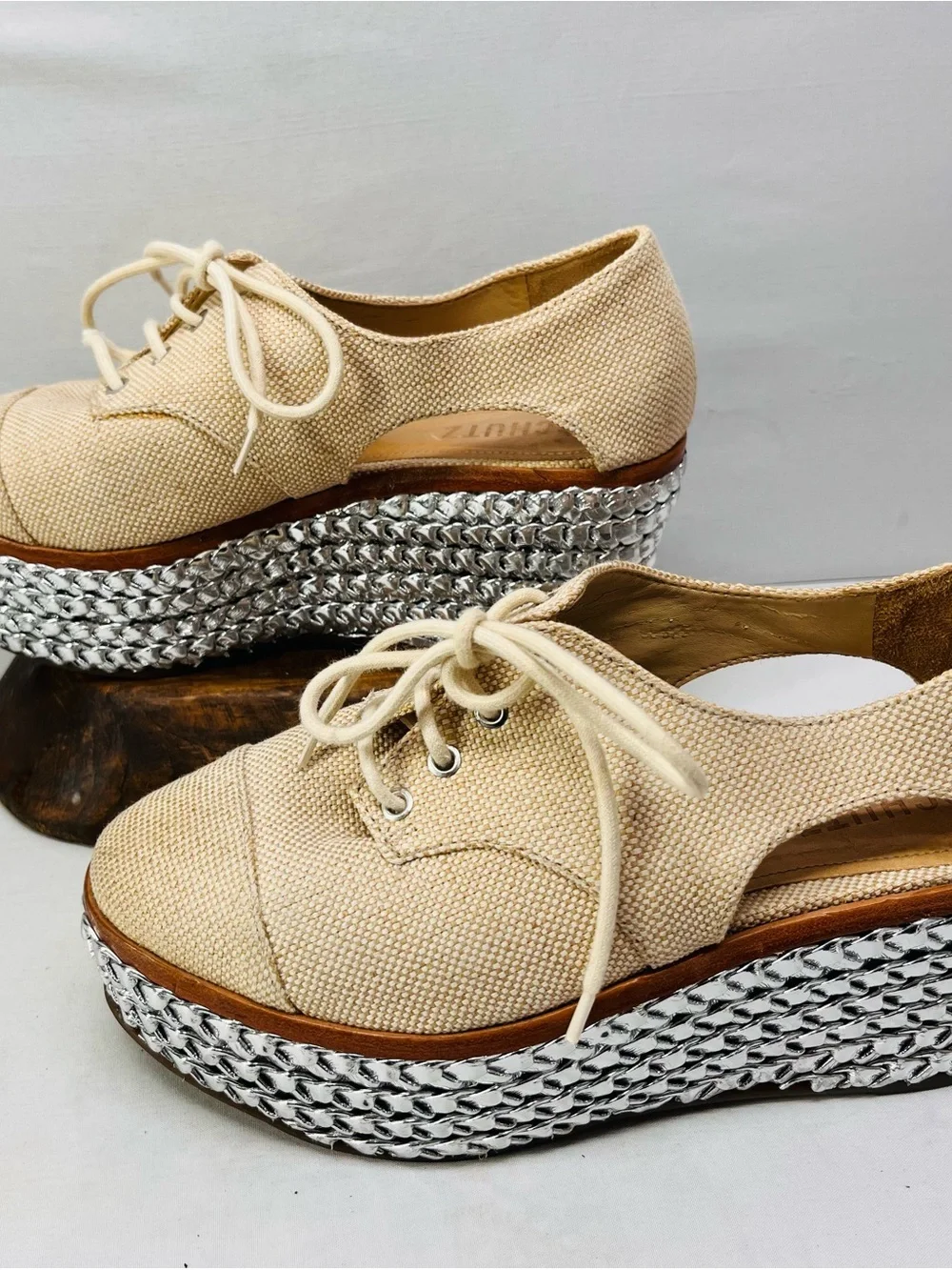 SCHUTZ‎ Oxford Flatform Tresse  Canvas Lace-Up wedges